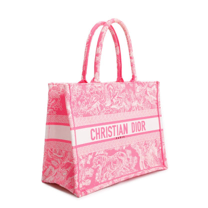 Christian Dior 2022 Pink Canvas Toile de Jouy Embroidered Medium Book Tote Rovelle Bags