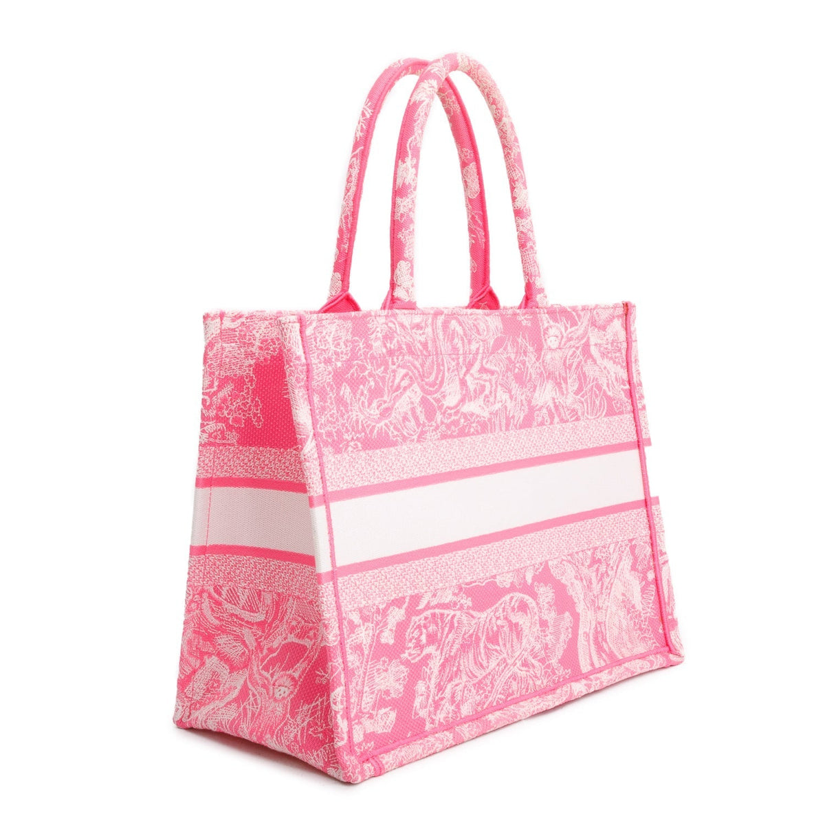 Christian Dior 2022 Pink Canvas Toile de Jouy Embroidered Medium Book Tote Rovelle Bags