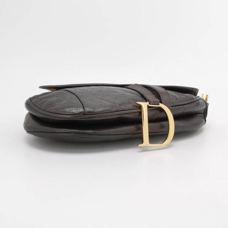 Dior Saddle Ostrich Leather Dark Brown Shoulder Bag Rovelle Bags