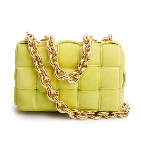 Bottega Veneta Green Suede Padded Leather Maxi Chain Cassette Bag