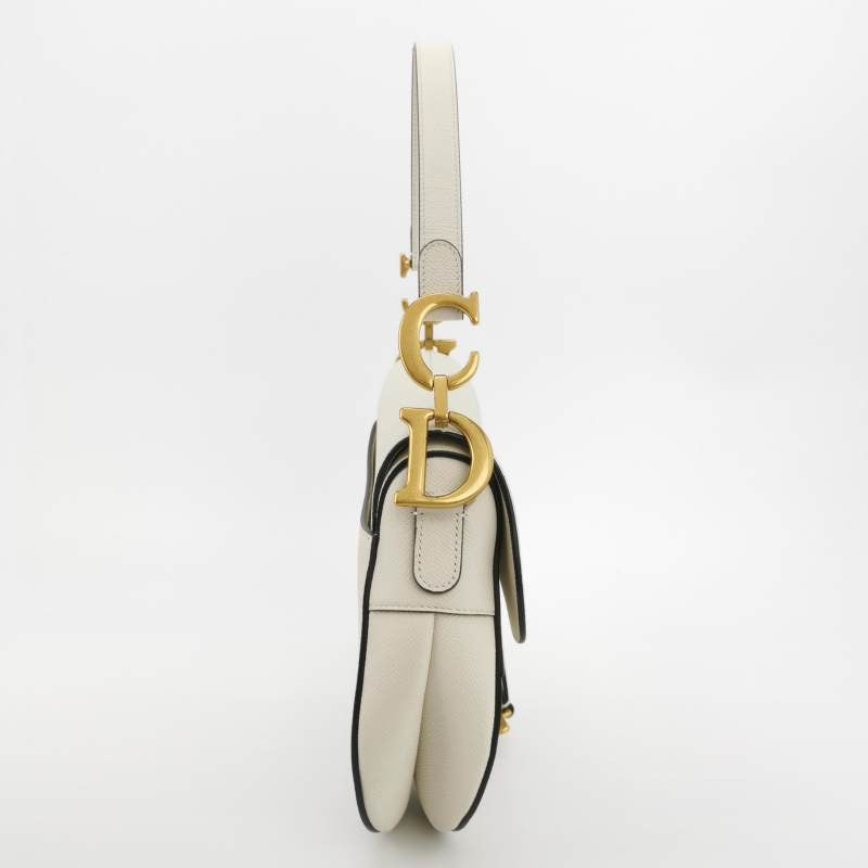 Dior Saddle Medium 2022 White Grained Leather Handbag with Leather Strap Rovelle Bags