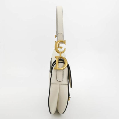 Dior Saddle Medium 2022 White Grained Leather Handbag with Leather Strap Rovelle Bags