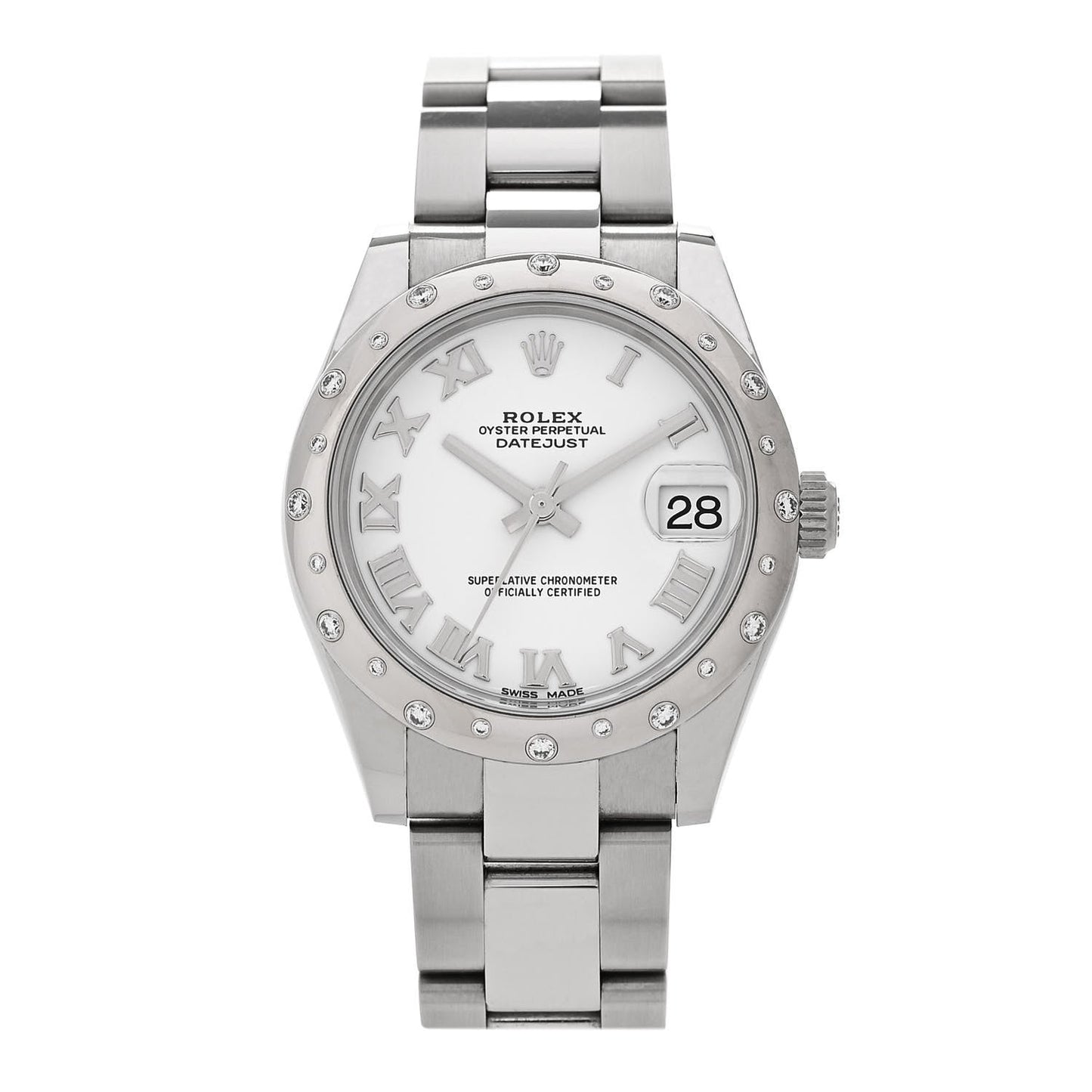 Stainless Steel 18K White Gold Diamond 31mm Oyster Perpetual Datejust Watch White Roman 178344