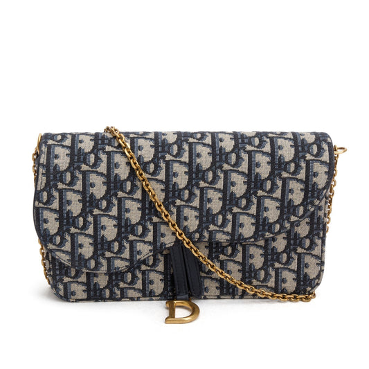 Christian Dior 2024 Oblique Jacquard Saddle Pouch with Chain Rovelle Bags
