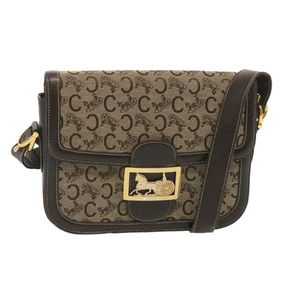 Luxury CELINE C Macadam Canvas Shoulder Bag Beige 69250