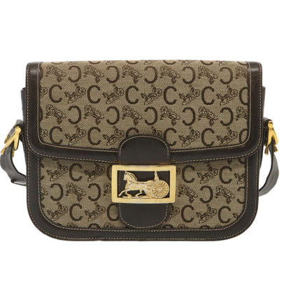Luxury CELINE C Macadam Canvas Shoulder Bag Beige 69250