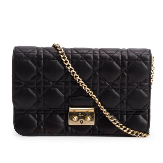 Christian Dior Black Lambskin Cannage Miss Dior Promenade Pouch Rovelle Bags