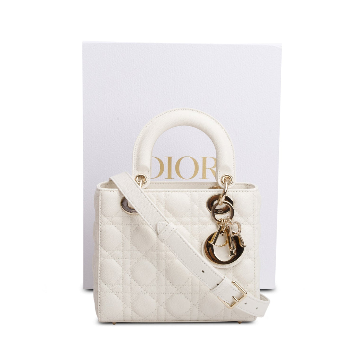 Christian Dior 2024 White Grained Cannage Calfskin Leather Small Lady Dior Bag Rovelle Bags
