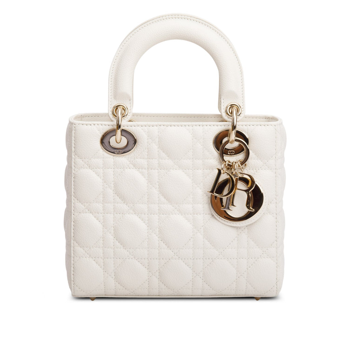 Christian Dior 2024 White Grained Cannage Calfskin Leather Small Lady Dior Bag Rovelle Bags