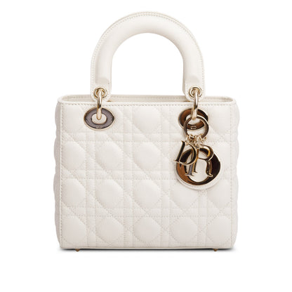 Christian Dior 2024 White Grained Cannage Calfskin Leather Small Lady Dior Bag Rovelle Bags
