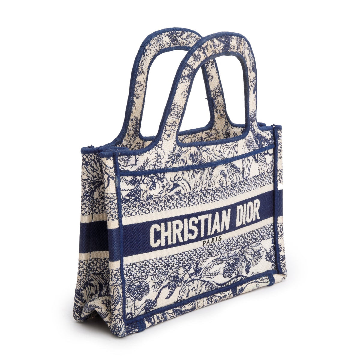 Christian Dior 2020 Blue Canvas Embroidered Mini Toile De Jouy Book Tote Rovelle Bags