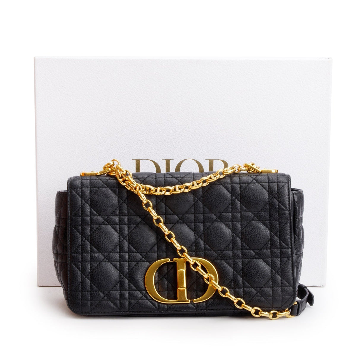 Christian Dior 2023 Black Supple Cannage Calfskin Medium Dior Caro Bag Rovelle Bags