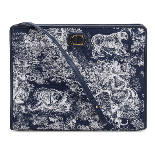 Christian Dior 2024 Blue Toile de Jouy Reverse Jacquard Dea 30 Montaigne Pouch Rovelle Bags