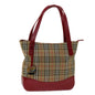 Luxury Burberry Nova Check Tote Bag Canvas Beige Red Auth 69899