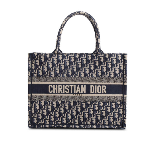 Christian Dior 2021 Ecru and Blue Oblique Embroidery Medium Book Tote Rovelle Bags