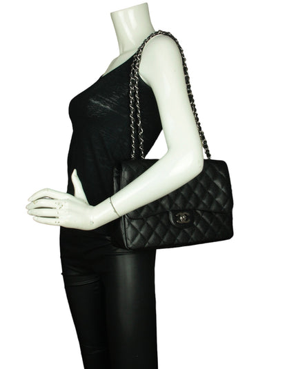 Chanel Black Caviar Leather Single Flap Jumbo Rovelle Bags
