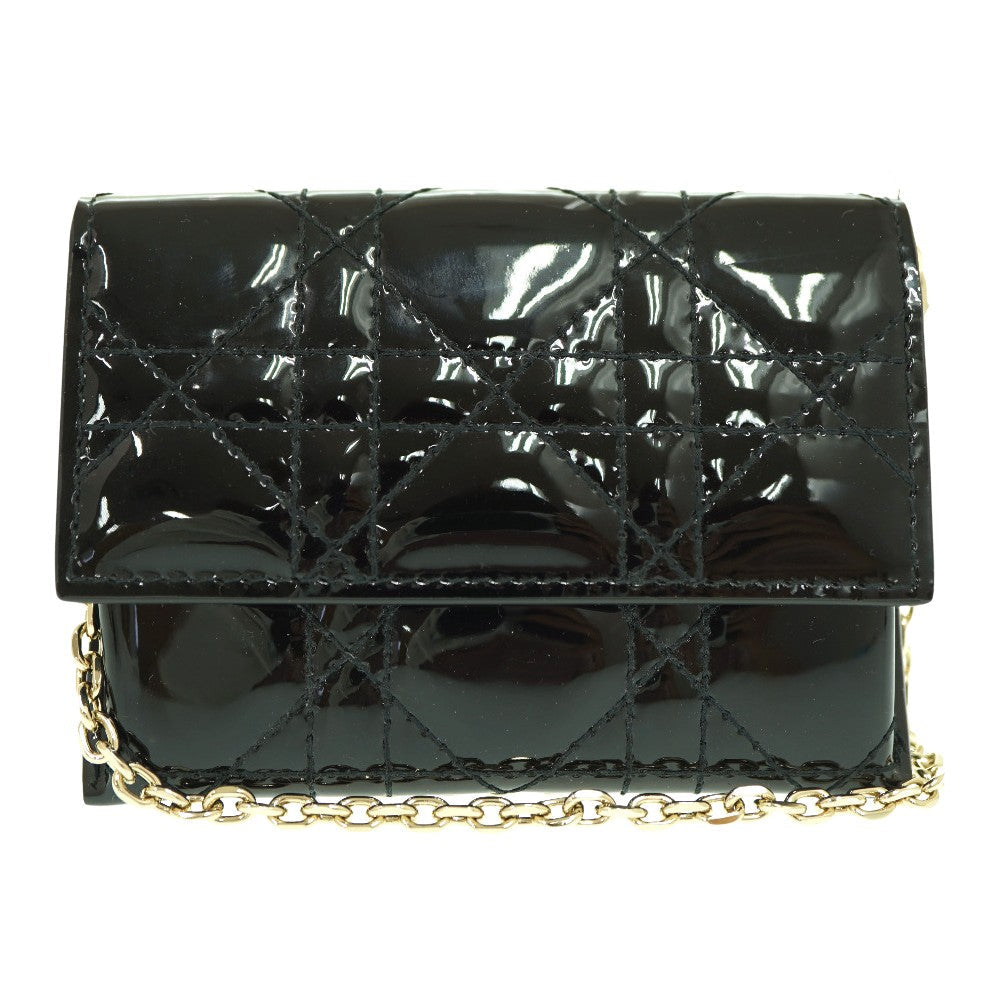 Dior Shoulder Bag Patent leather black Chain Card Case Coin Case Wallet Women Rovelle Bags