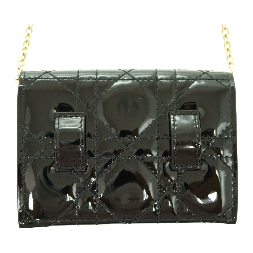 Dior Shoulder Bag Patent leather black Chain Card Case Coin Case Wallet Women Rovelle Bags
