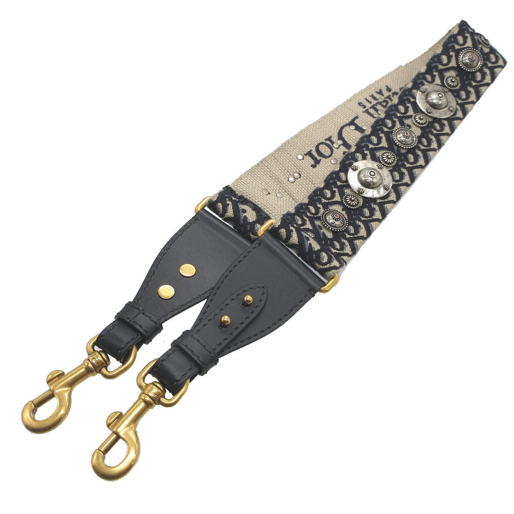 Christian Dior Shoulder strap Canvas, Leather Navy Embroidery Oblique unisex(Unisex) Rovelle Bags