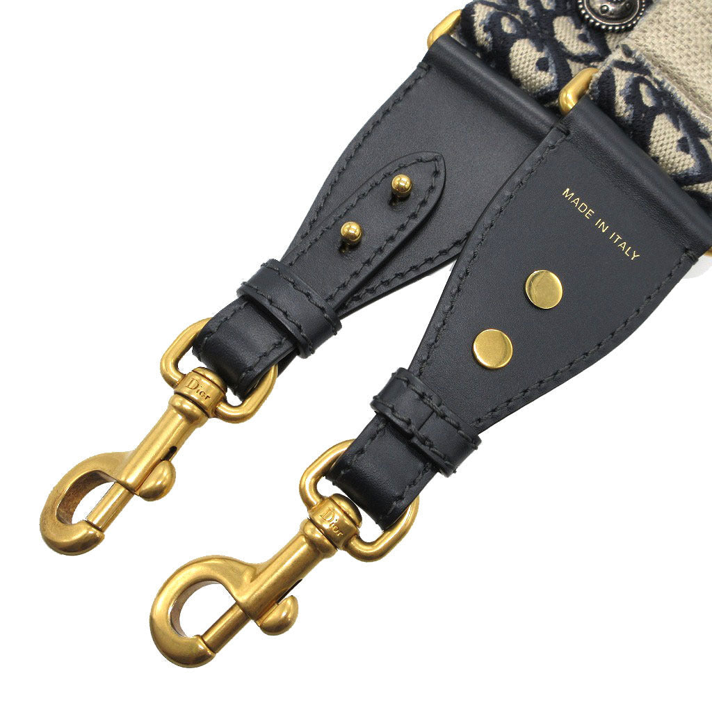 Christian Dior Shoulder strap Canvas, Leather Navy Embroidery Oblique unisex(Unisex) Rovelle Bags