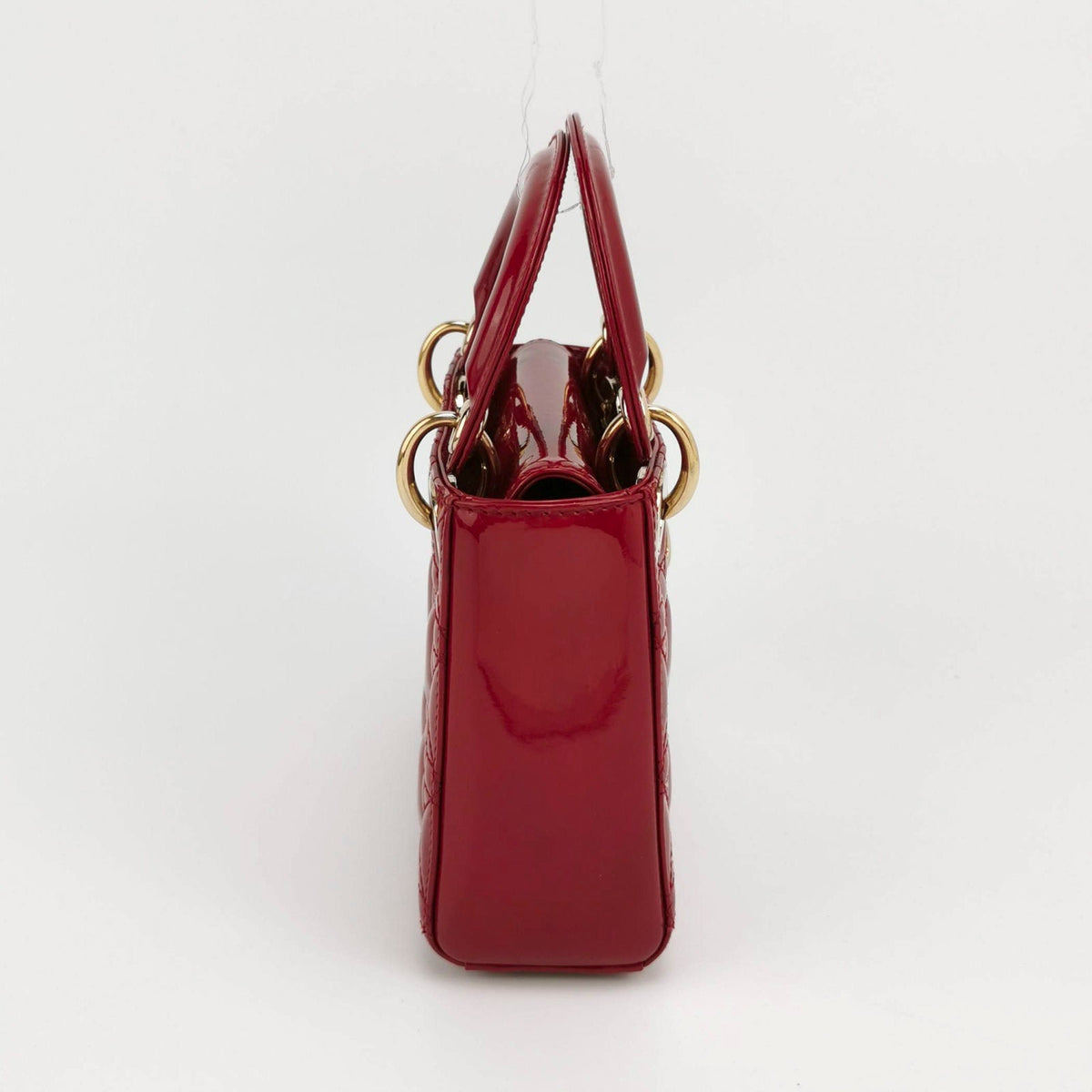 Lady Dior Mini Handbag Red Patent Leather Gold-tone Leather and Chain Strap Rovelle Bags