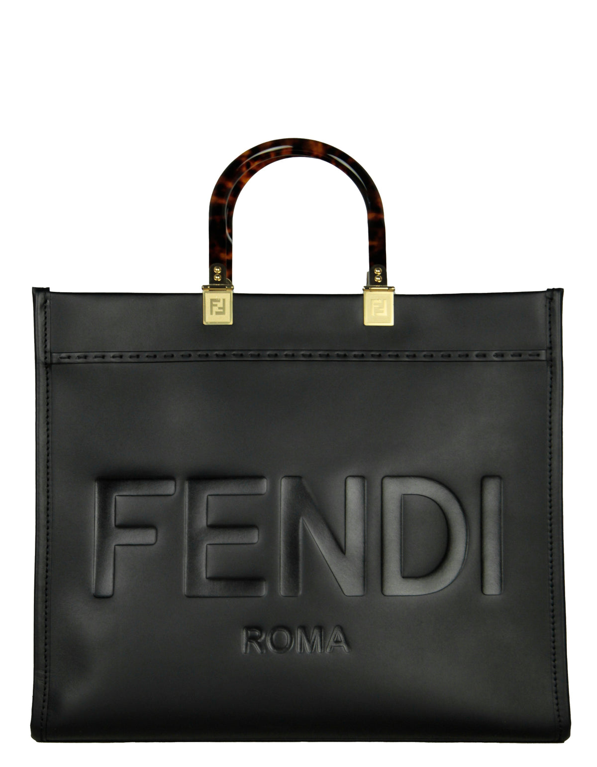 Fendi Black Leather Medium Fendi Sunshine Shopper Tote Bag Rovelle Bags