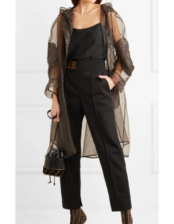 Fendi Oversized Printed Organza Monogram Zucca Brown Parka w/ Hood IT48 Rovelle Bags