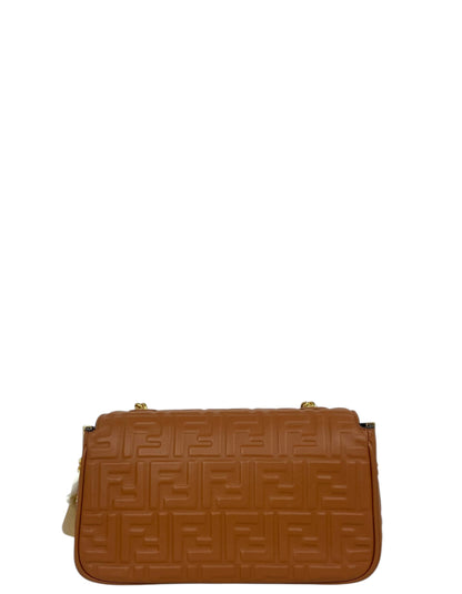 Fendi Brown Embossed Baguette Chain Midi Rovelle Bags