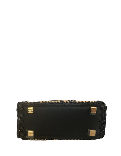Fendi Monogram Black/Beige Raffia Mini Sunshine Shopper Tote Bag Rovelle Bags