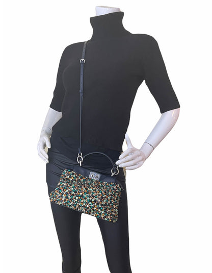 Fendi Navy Leather Mini Peekaboo Crossbody w/ Multicolor Jewels Rovelle Bags