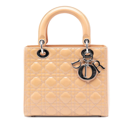 Brown Dior Medium Patent Cannage Lady Dior Satchel Rovelle Bags