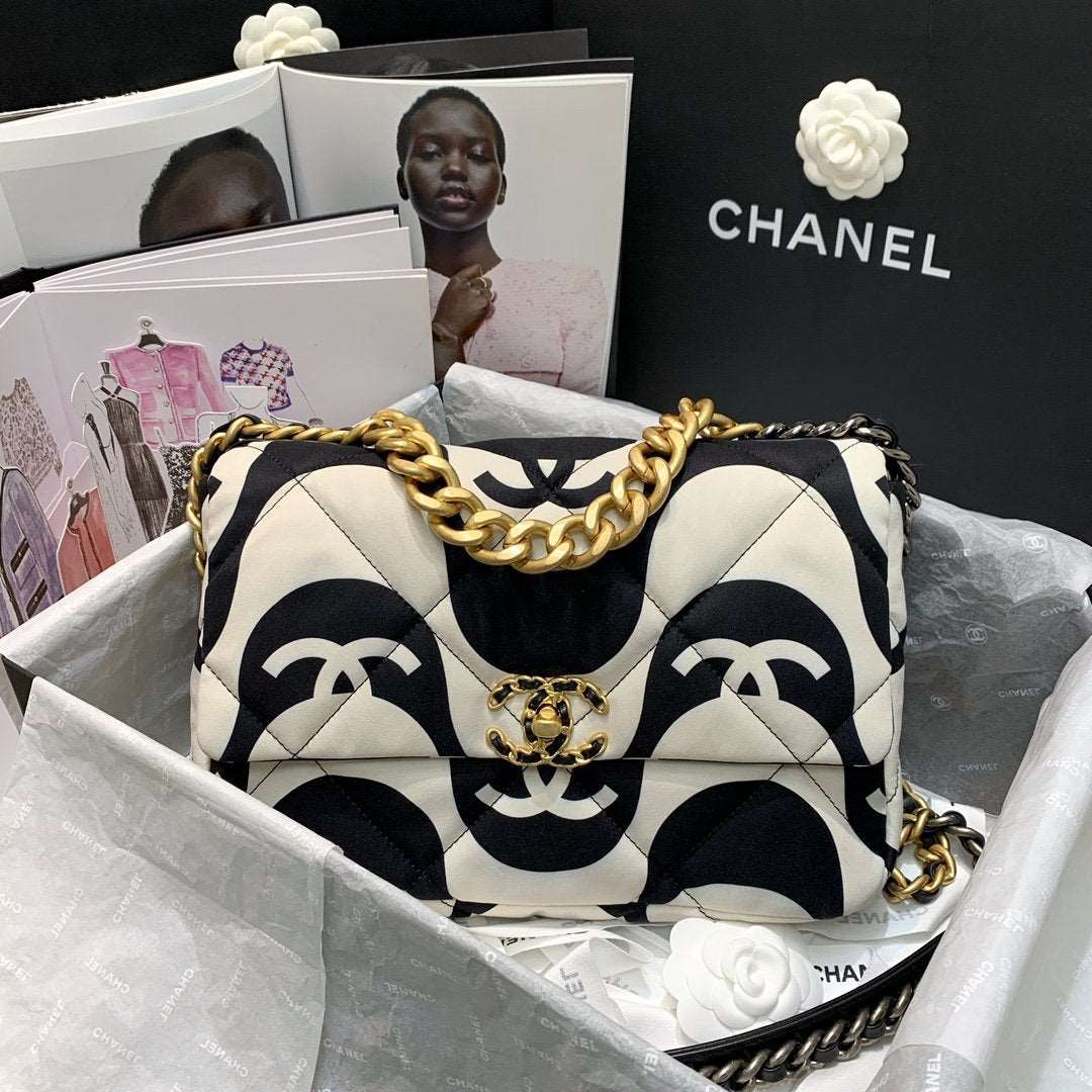 Chanel 19 Large Flap black ecru Leather bag