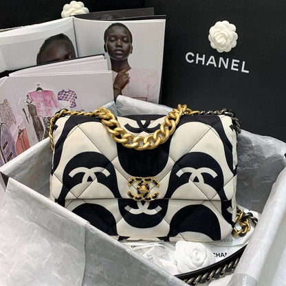 Chanel 19 Large Flap black ecru Leather bag