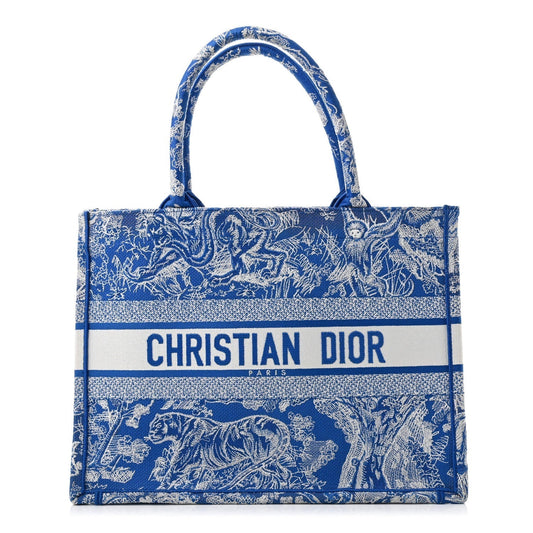 Christian Dior Canvas Embroidered Medium Dioriviera Toile De Jouy Book Tote Fluorescent Blue Rovelle Bags
