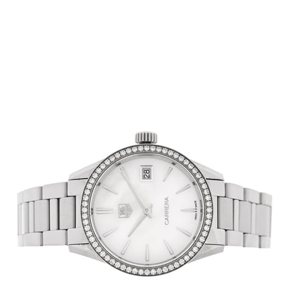 Stainless Steel Diamond Bezel Mother of Pearl 32mm Carrera Lady Quartz Watch WAR1315-0