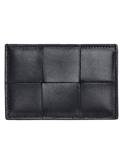Luxury Bottega Veneta Intrecciato Lambskin Calfskin Card Wallet Black