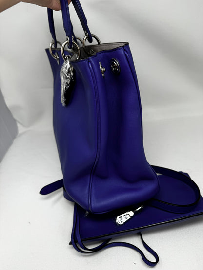 Christian Dior Dark Blue Satin-Finish Calfskin Leather Large Diorissimo Tote Bag Bj1-01 Rovelle Bags