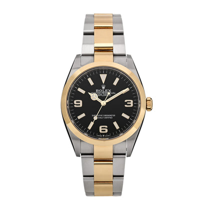 Stainless Steel 18K Yellow Gold 36mm Oyster Perpetual Explorer Watch Black 124273