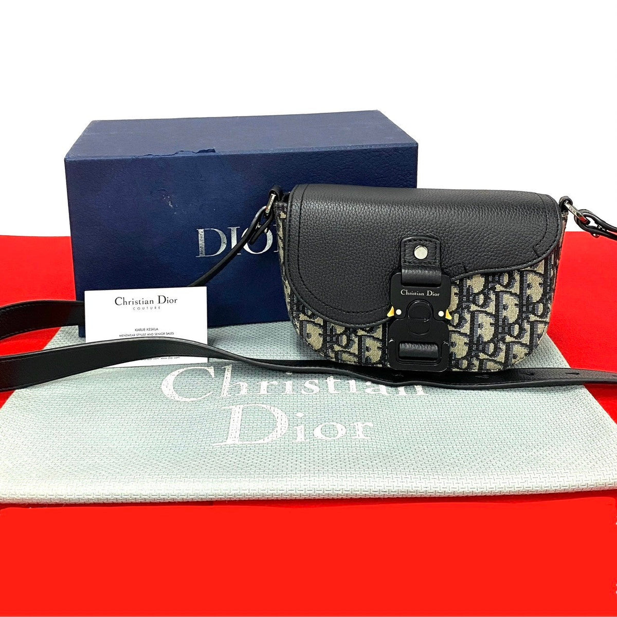 Dior Shoulder Bag Leather, Canvas black Oblique Saddle pouch Women Rovelle Bags