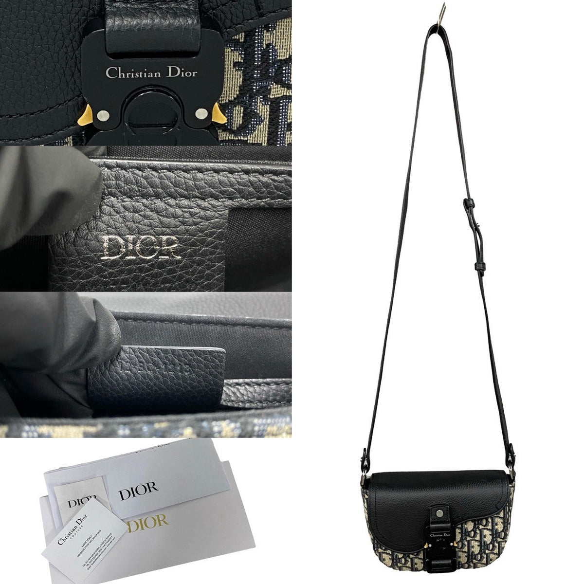 Dior Shoulder Bag Leather, Canvas black Oblique Saddle pouch Women Rovelle Bags