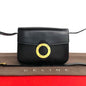 CELINE Shoulder Bag leather black Circle logo Metal Women