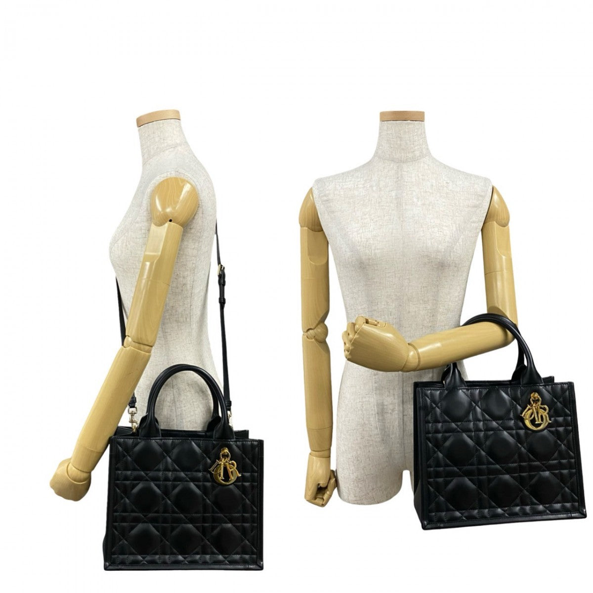Dior Shoulder Bag leather black Macrocannage Book Tote Women Rovelle Bags