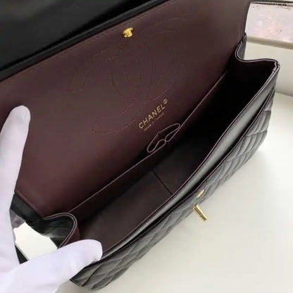 Chanel Classic Double Flap 30 Shoulder Bag Black Silver Hardware