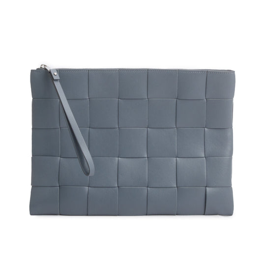 Bottega Veneta Grey Nappa Max Intrecciato Large Cassette Flat Zip Pouch