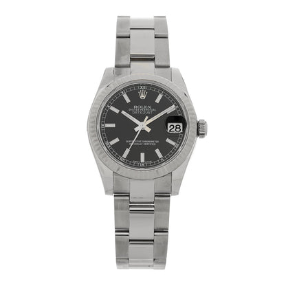 Stainless Steel 18K White Gold 31mm Oyster Perpetual Datejust Watch Black 178274