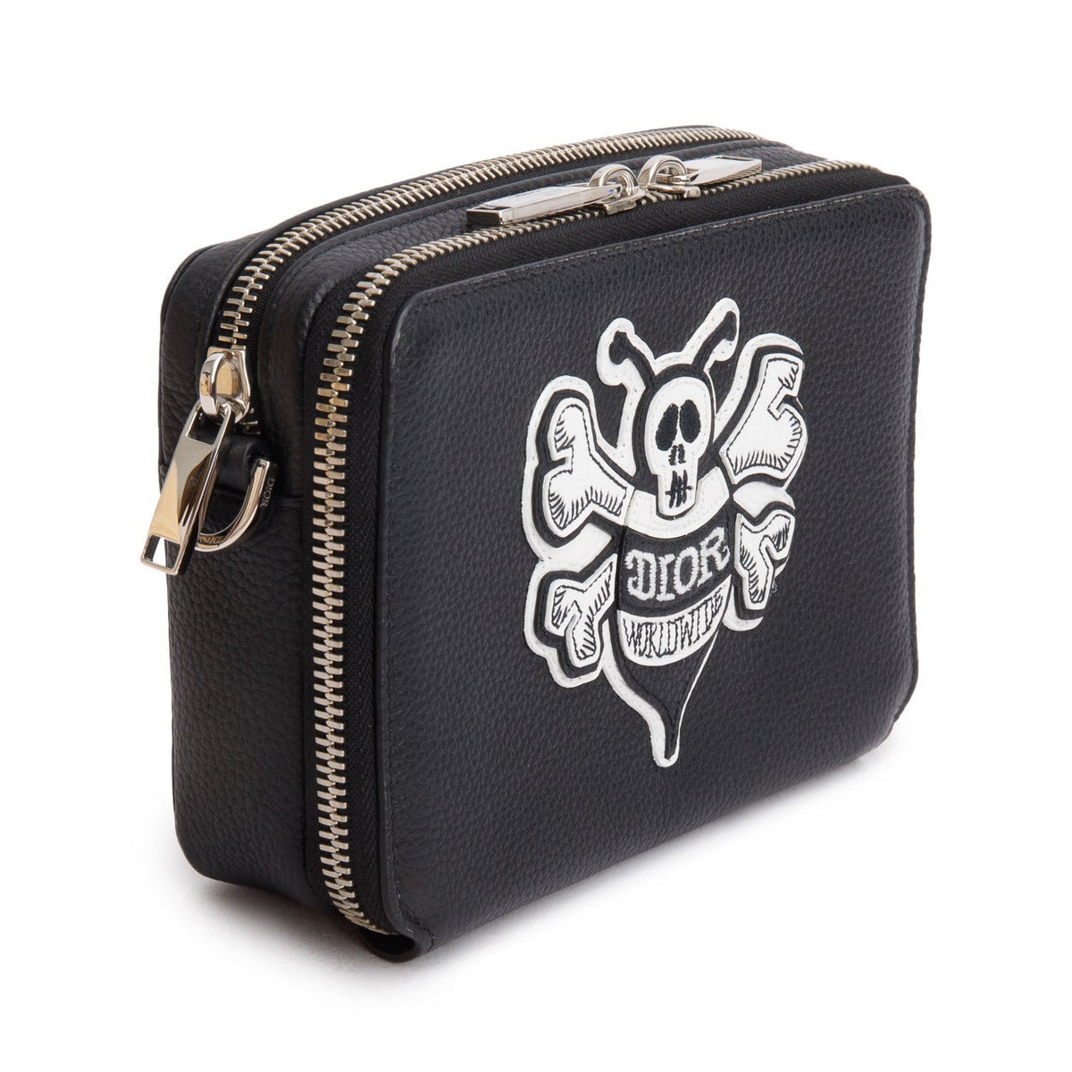 Christian Dior x Shawn Stussy Black Calfskin Leather Double Zip Crossbody Bag Rovelle Bags