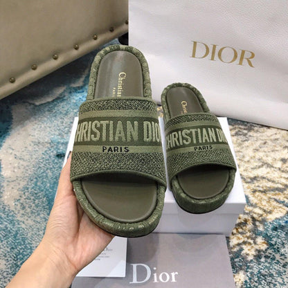 DIOR Dway Embroidered Denim Wedge Sandals