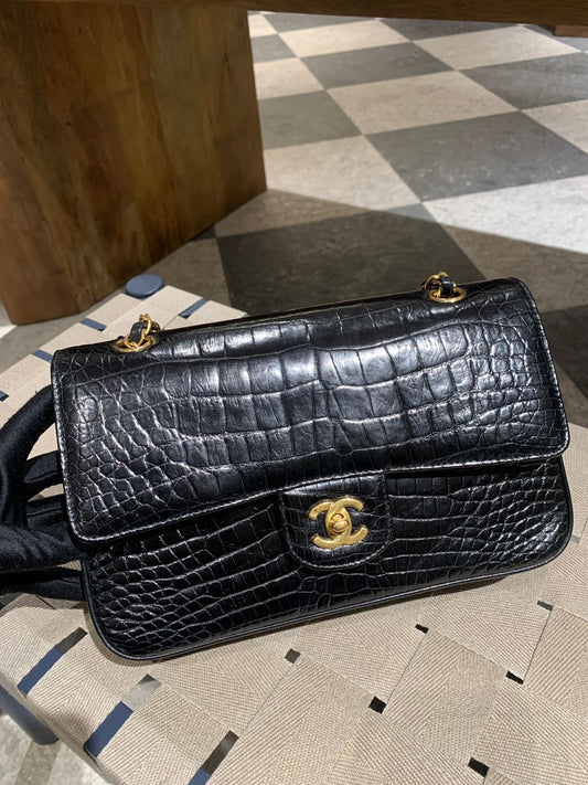 Chanel Medium Double Flap Bag In Crocodile Leather Rovelle Bags