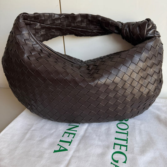 Bottega Veneta Jodie Small Fondant Dark Chocolate Brown Lambskin Leather Gold Hardware 40cm