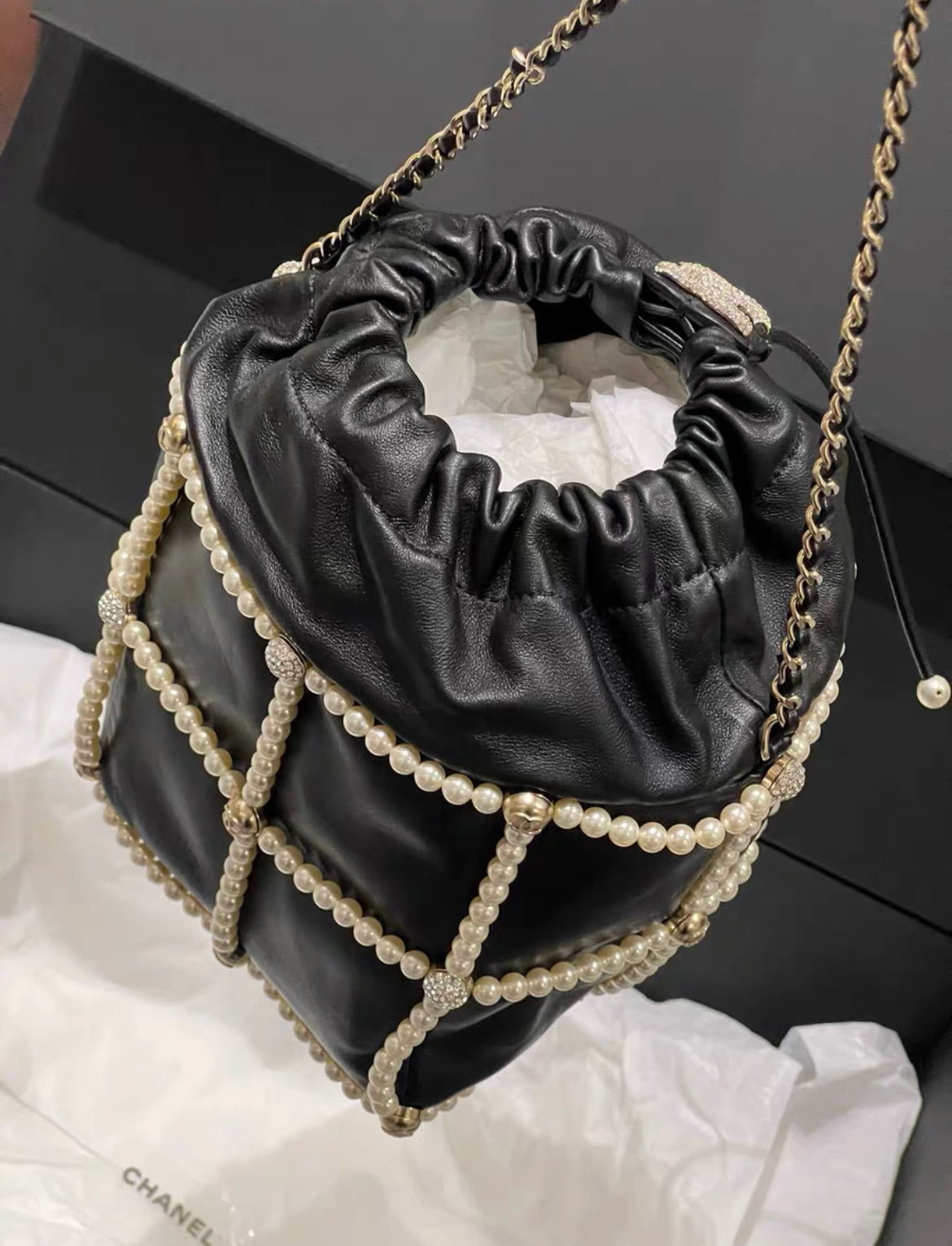 Chanel Luxury Lambskin Black Handbag Lambskin Rovelle Bags
